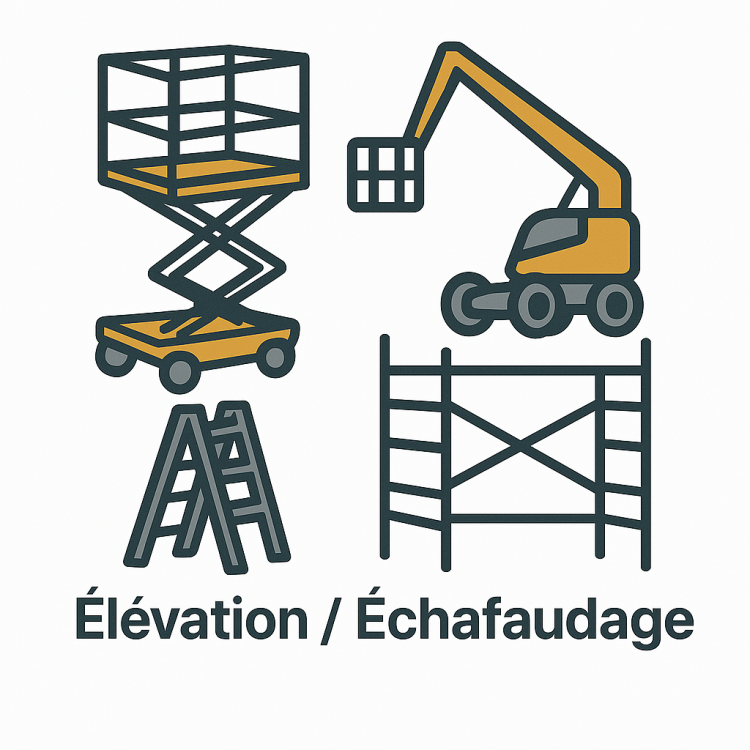 Illustration vectorielle d’un échafaudage, d’une nacelle articulée, d’une plateforme élévatrice et d’une échelle sur fond blanc